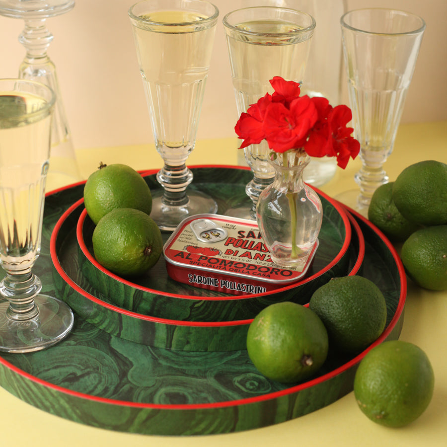Medium Malachite Tray with Atomic Red Border