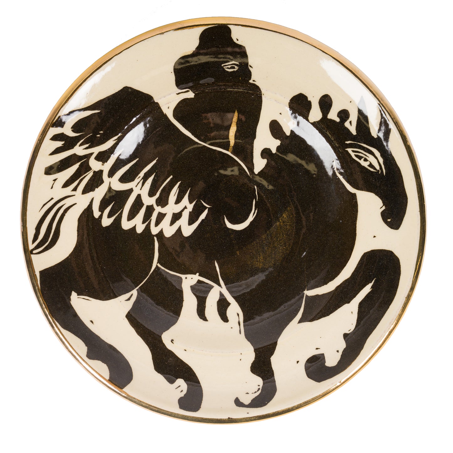 Woman on Winged Horse Lustreware Plate