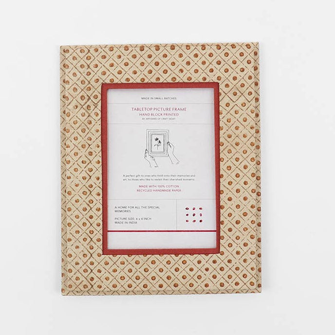 Block Printed Picture Frame - Dot & Grid: Ochre