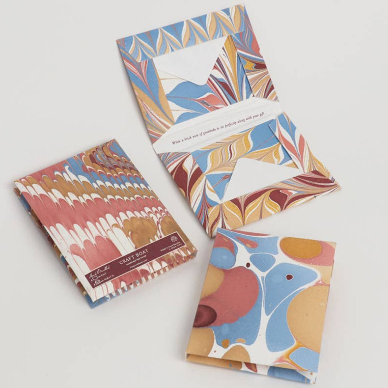 Hand Marbled Notecard Set - 6 Cards: Desert Feather
