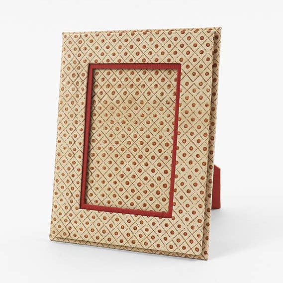Block Printed Picture Frame - Dot & Grid: Ochre