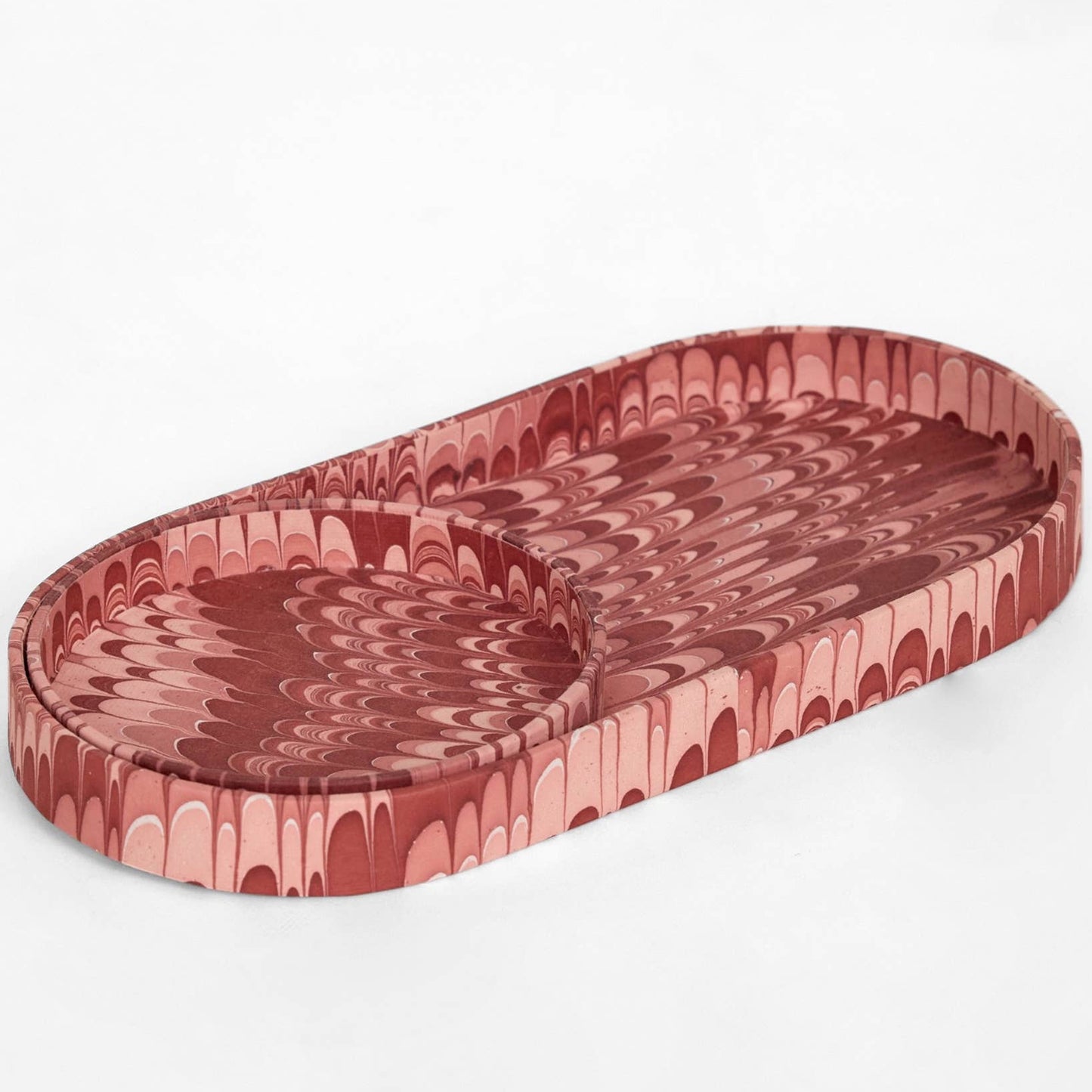Hand Marbled Desk Tray Set - Mountains Red/Peach