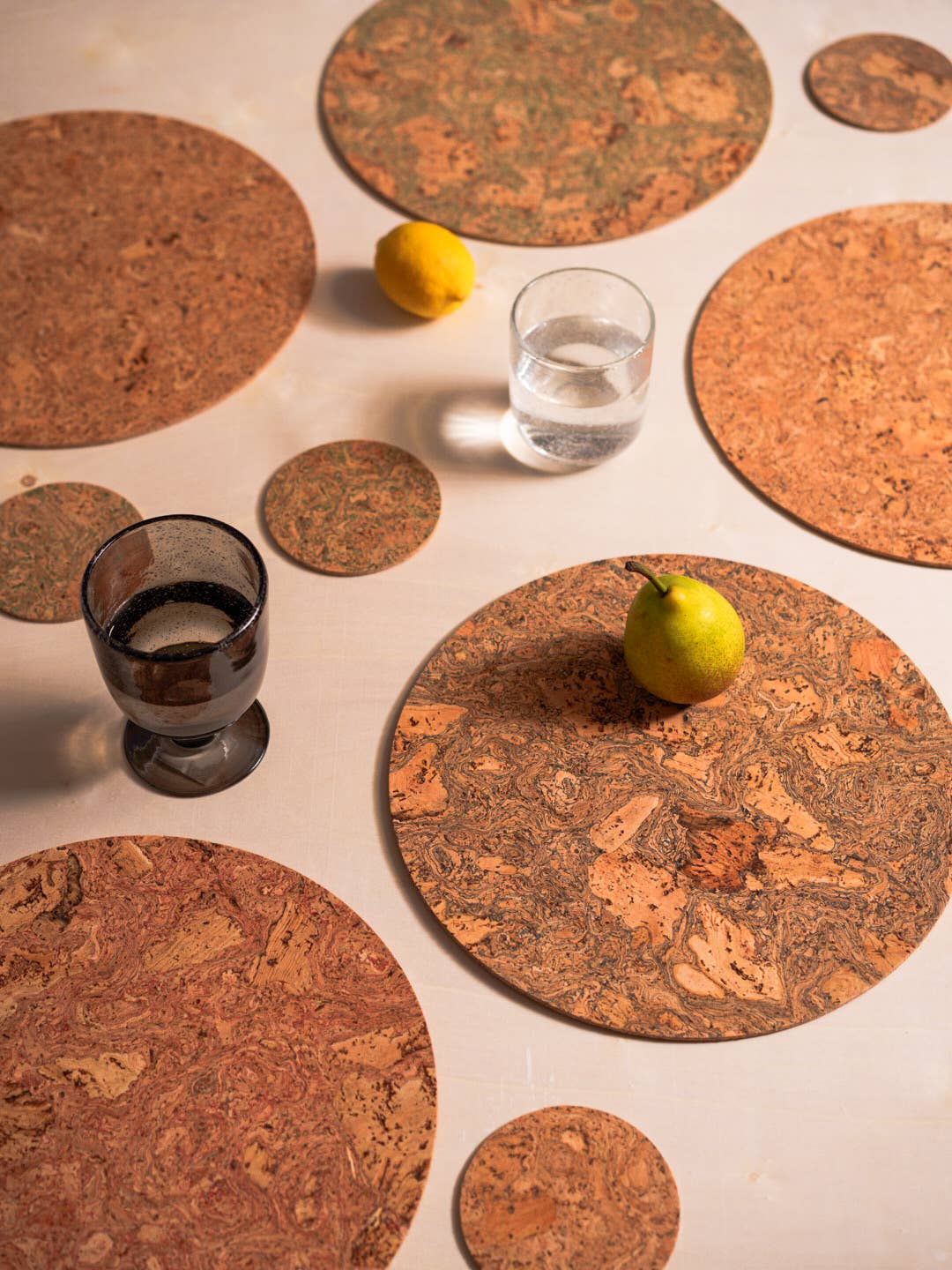 Round Natural Cork Coasters Set of 4 - Grey