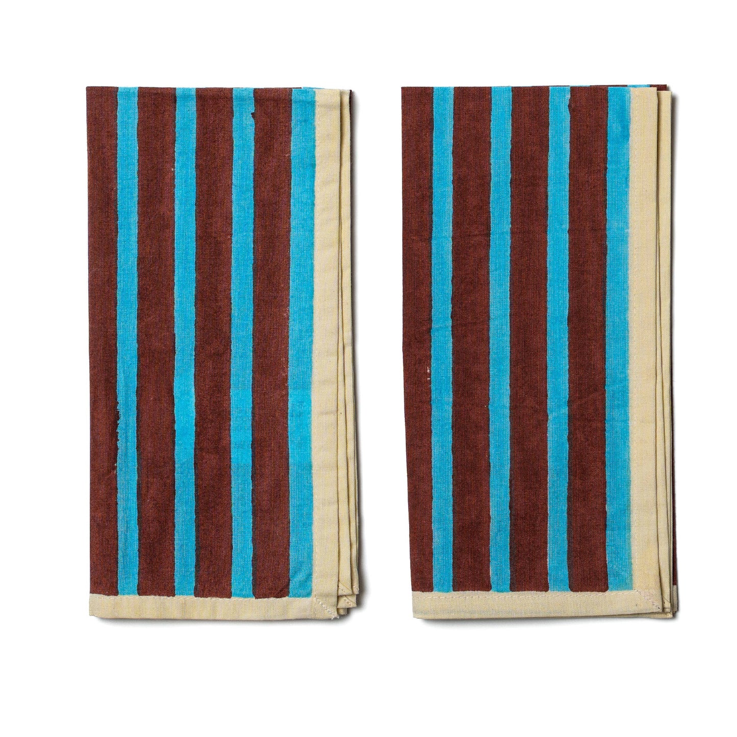 Block Stripes Napkins: Cyan/Russet