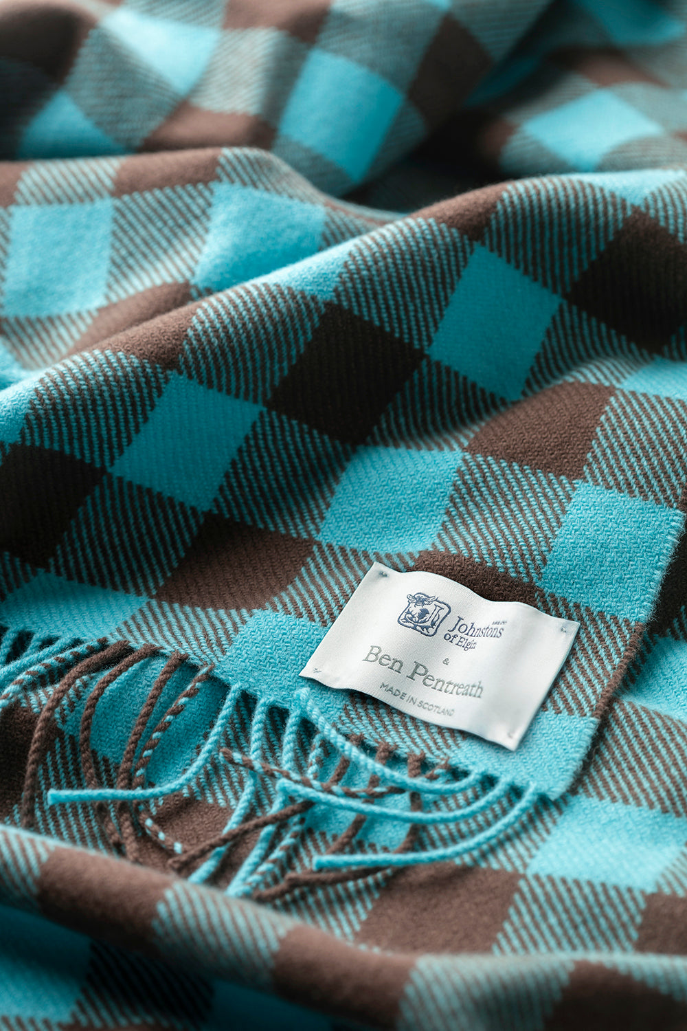 Limited Edition Block Check Throw - Turquoise & Brown