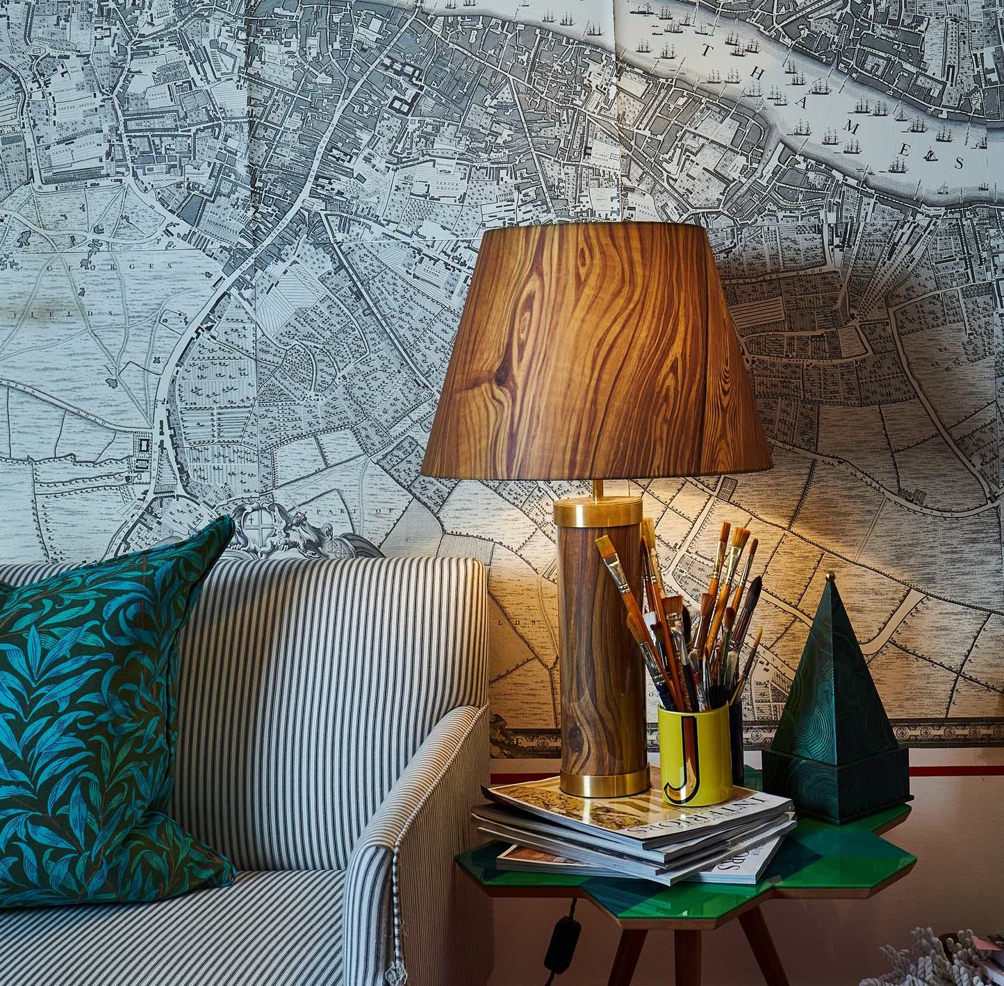 Faux Pitch Pine Glass & Brass Lamp