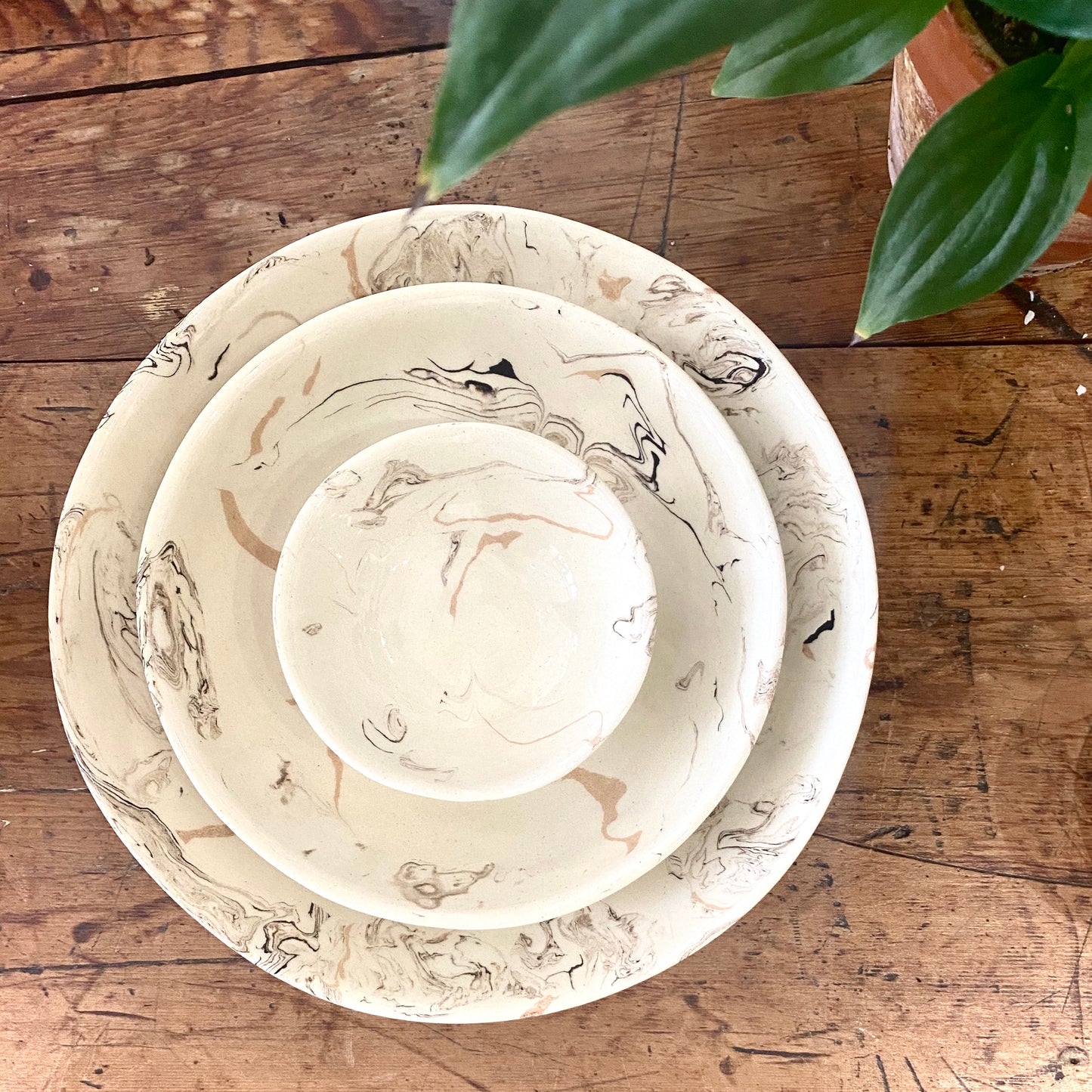 Cream Swirl Earthenware Serving Platter