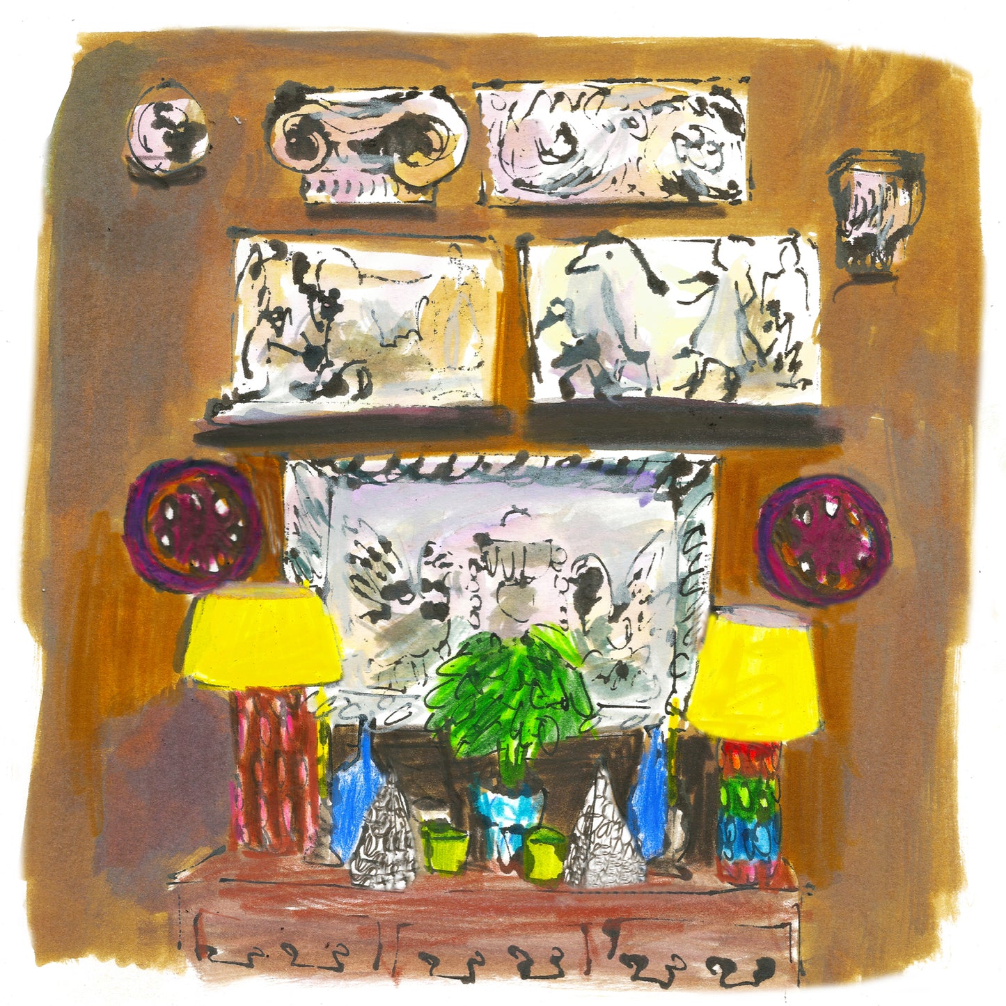 Birds & Scrolling Leaves Dresden Plaque