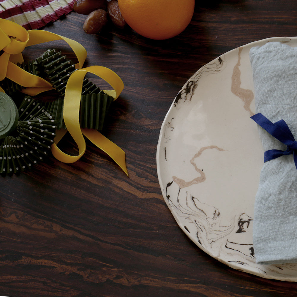 Cream Swirl Earthenware Hexagonal Plate