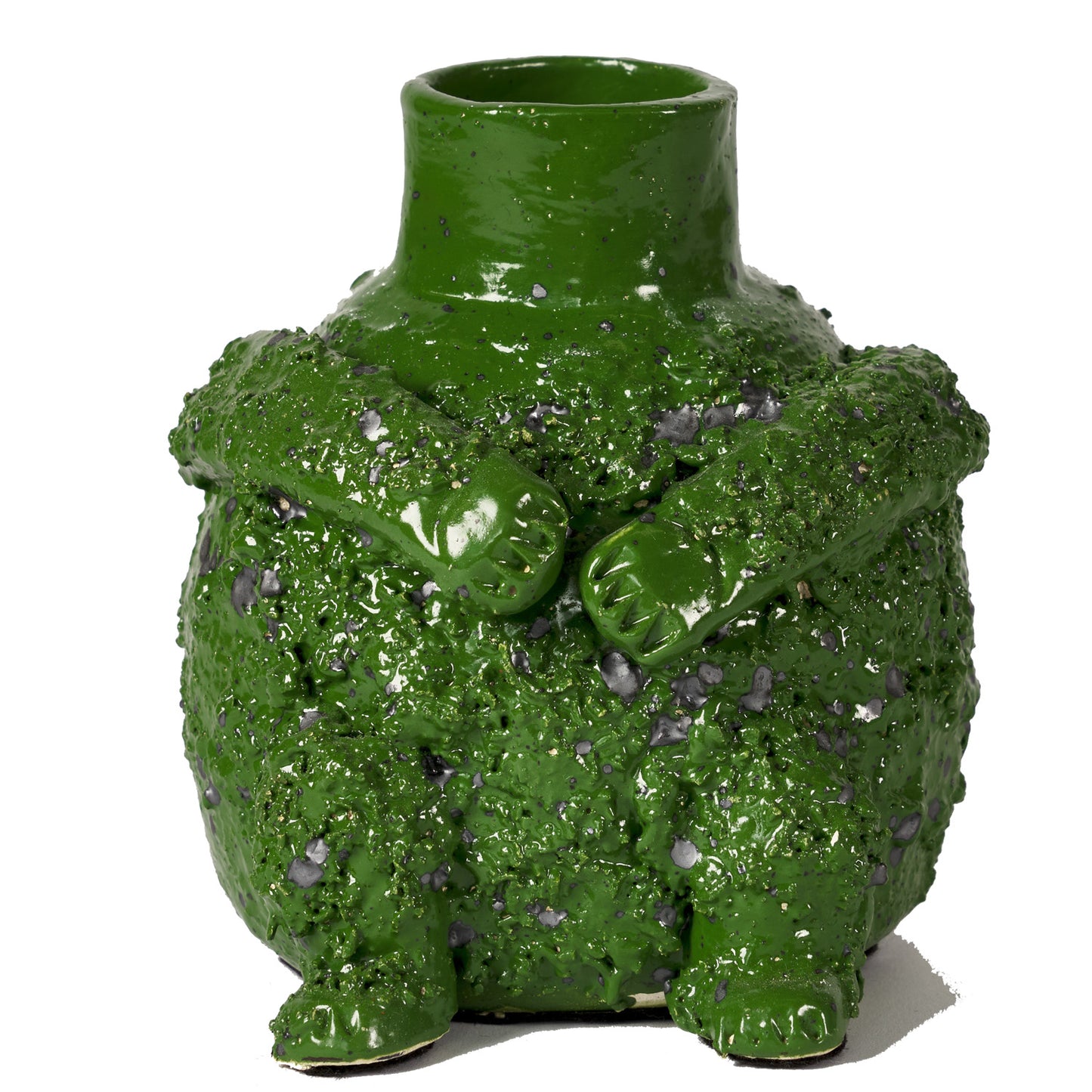 Pottery Cat Bottle - Irish Green Glaze