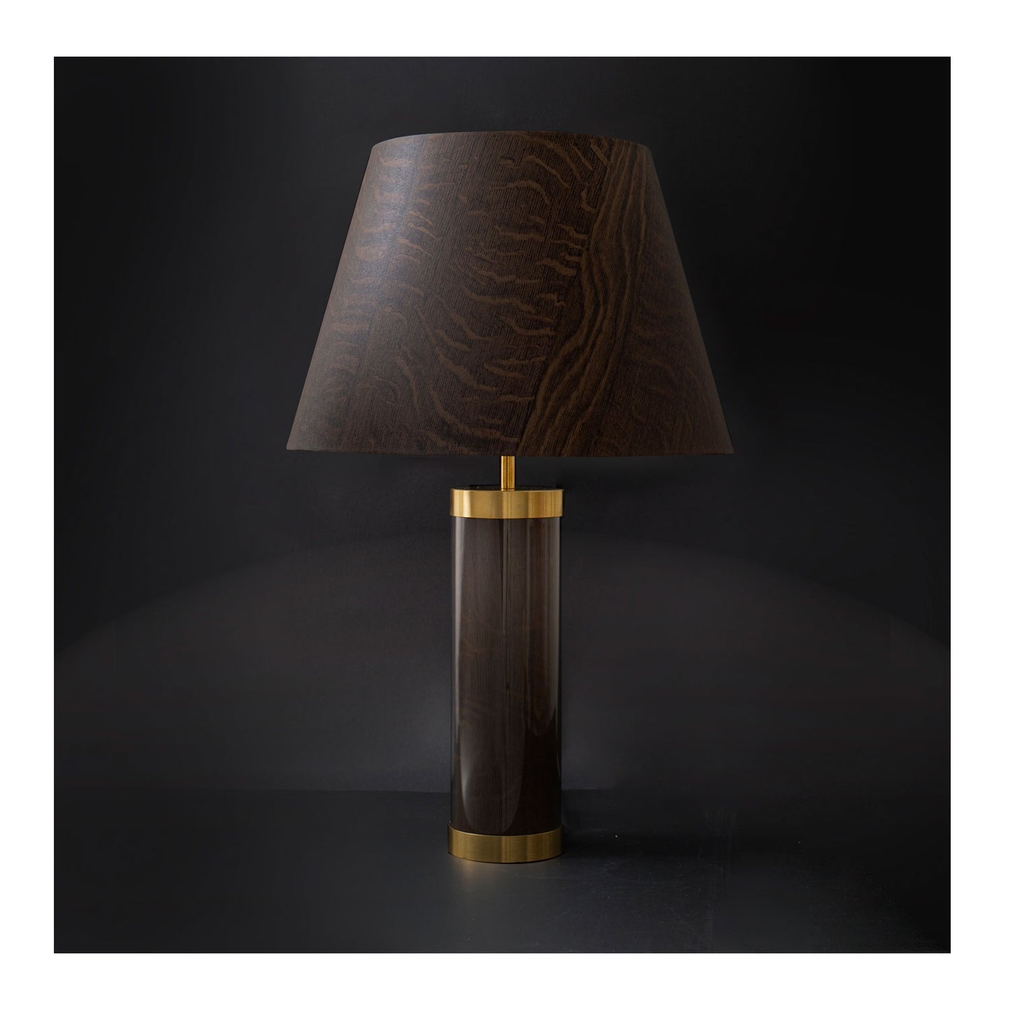 Faux English Mid Oak Glass & Brass Lamp