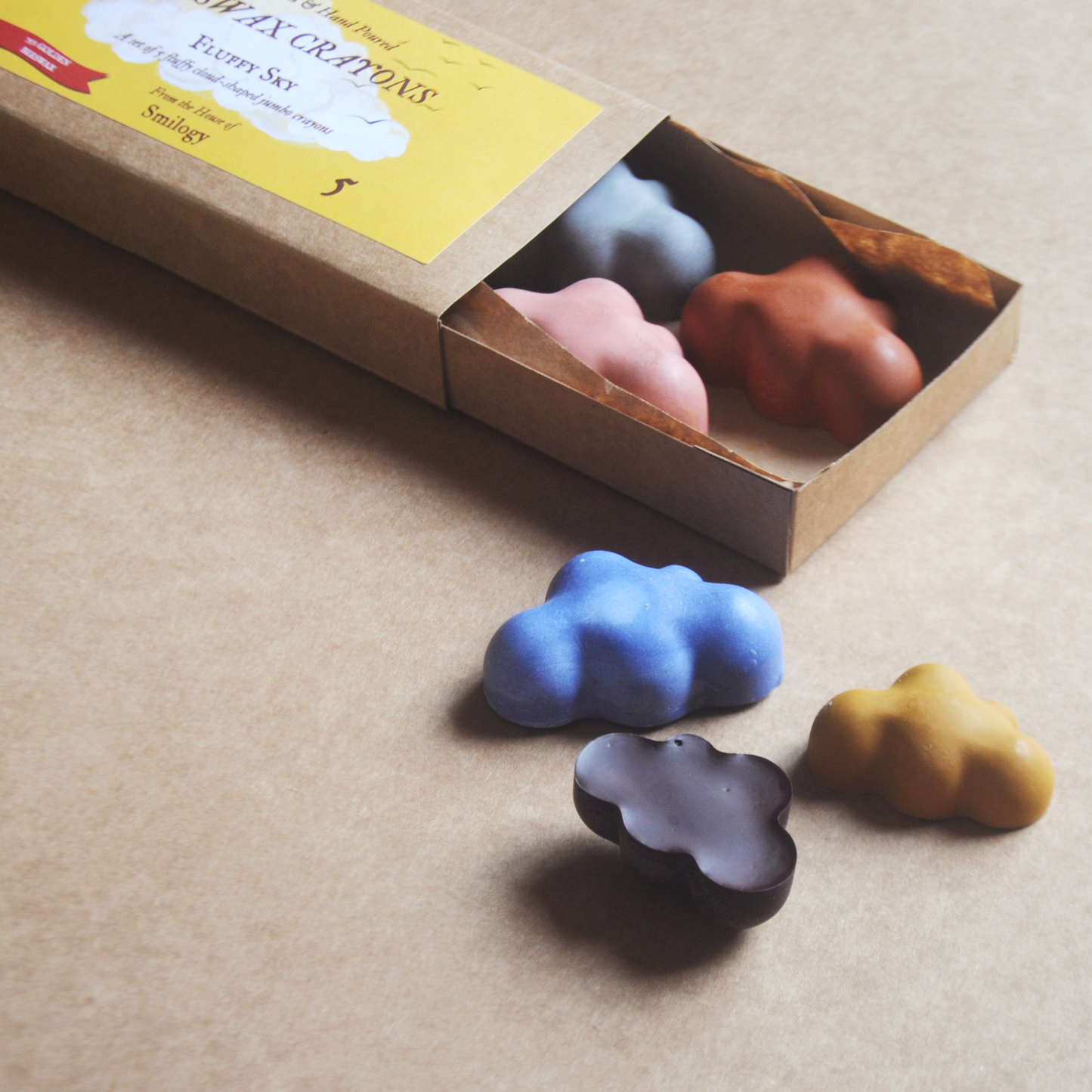 Fluffy Cloud-Shaped Jumbo Beeswax Crayons – Set of 5