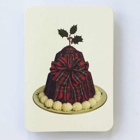 Plum Pudding Red Tartan Bow Greeting Card
