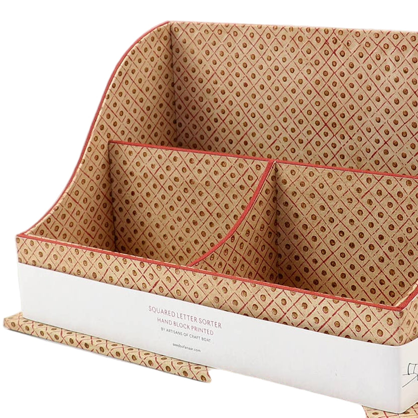 Block Printed Wave Letter Sorter: Dot Grid Ochre