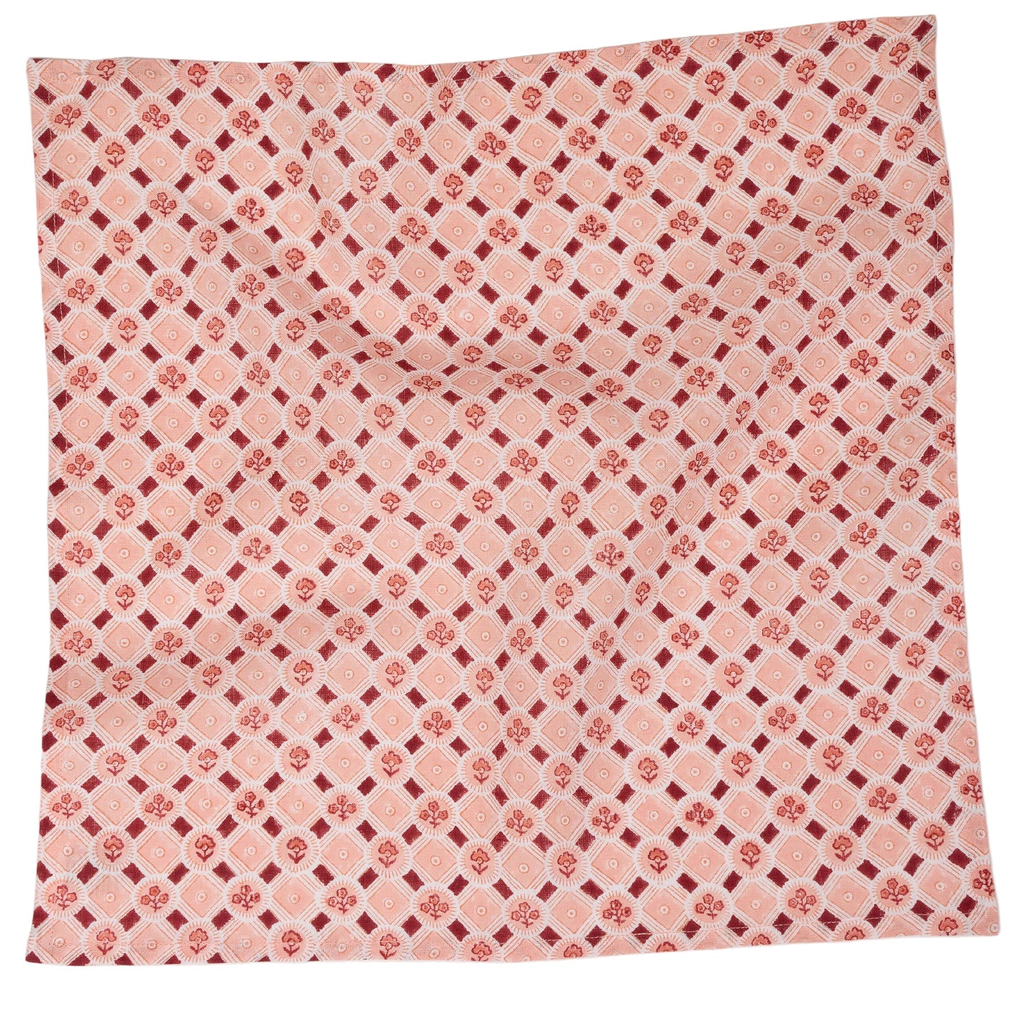 Hand Block Print Linen Napkin Set - Spring Bloom: Red