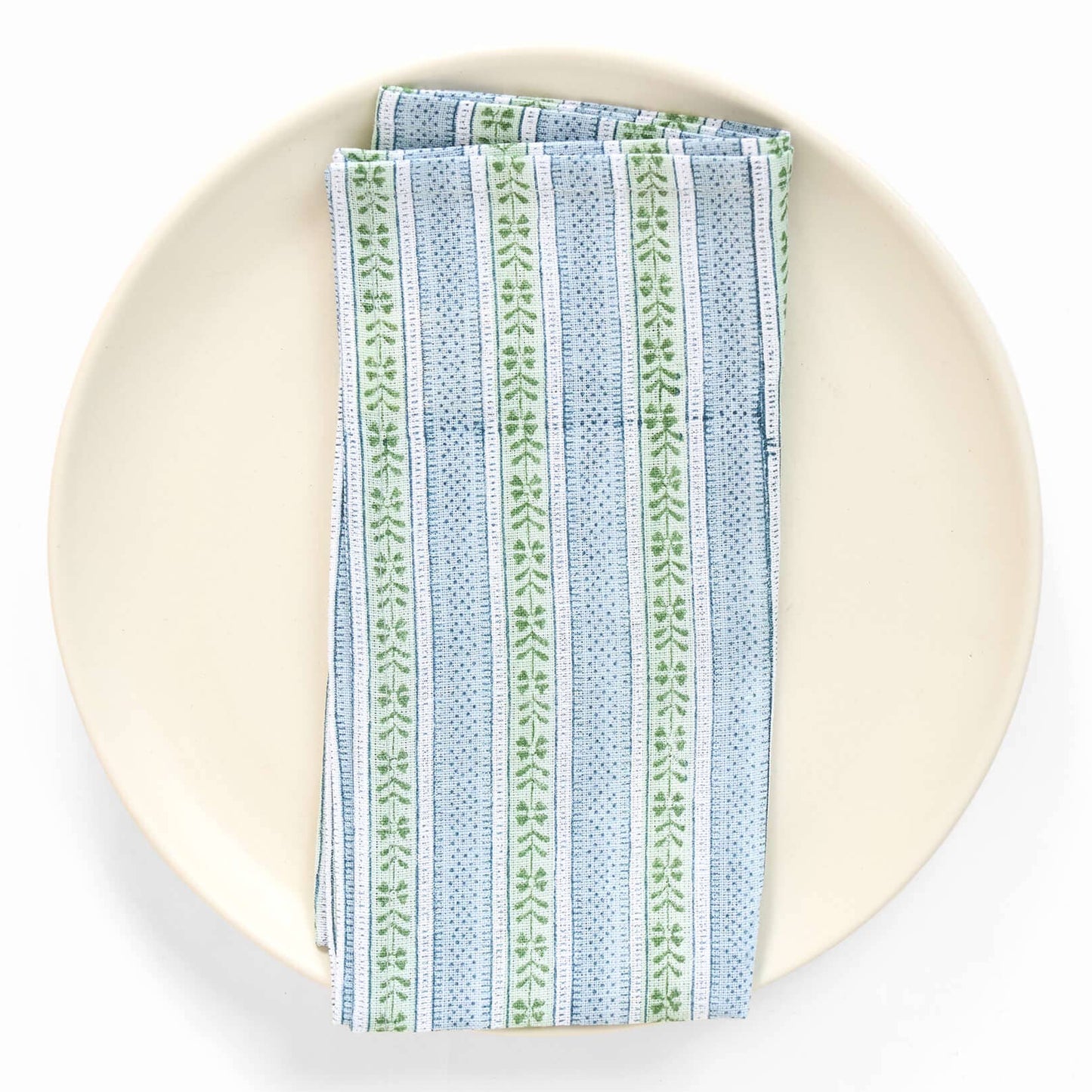 Block Printed Linen Napkin Set Of 2: Mint/Sky Rhea