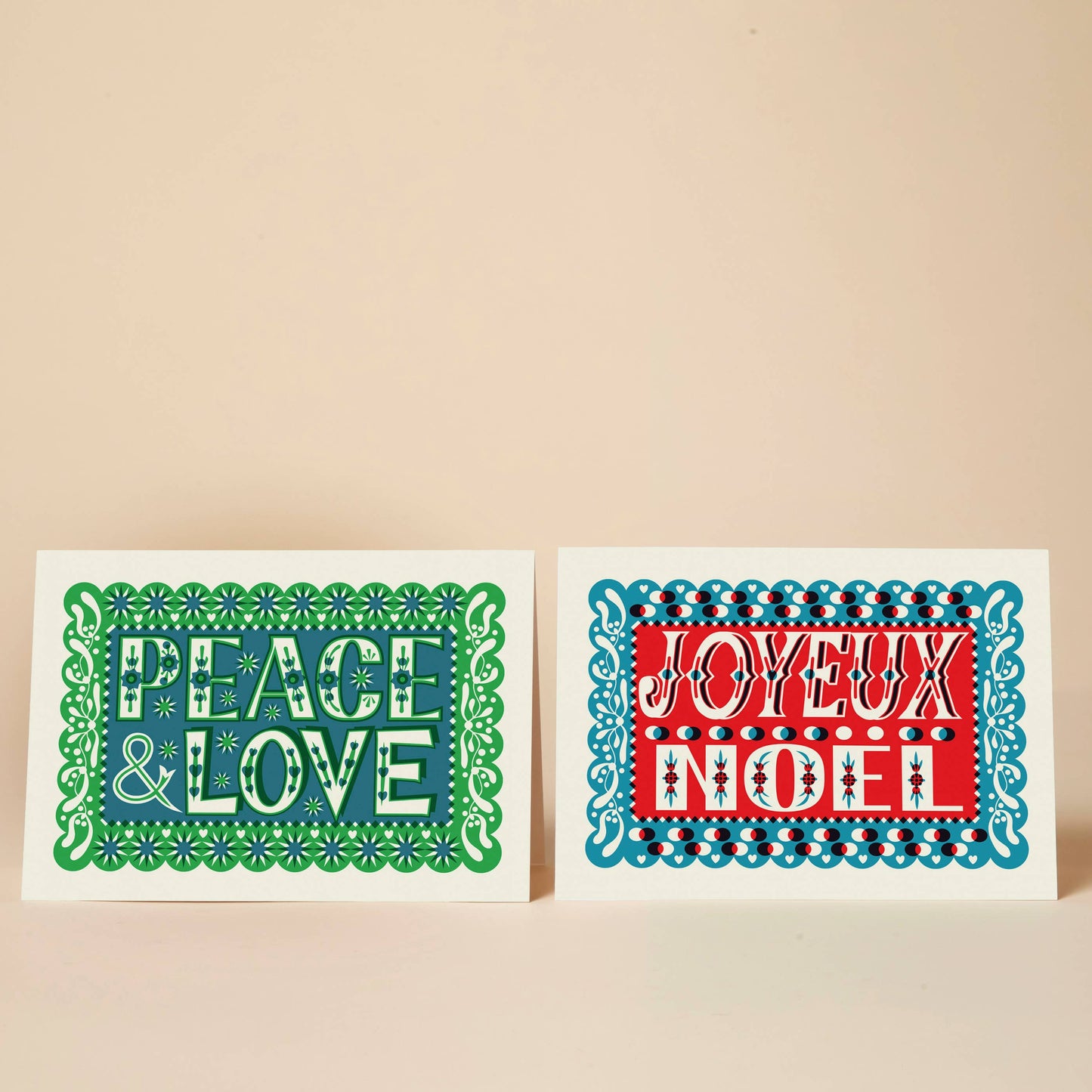 Pack of 10 Christmas Cards – Peace & Love / Joyeux Noel