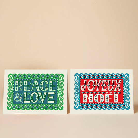 Pack of 10 Christmas Cards – Peace & Love / Joyeux Noel