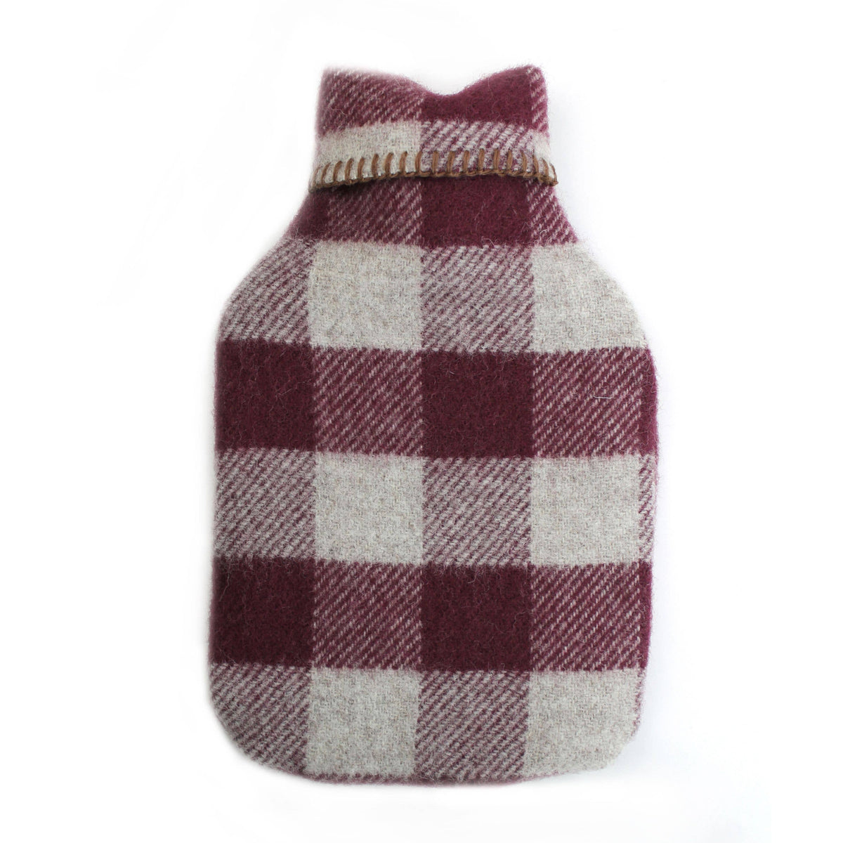 Burgundy Check Pure Wool Hot Water Bottle