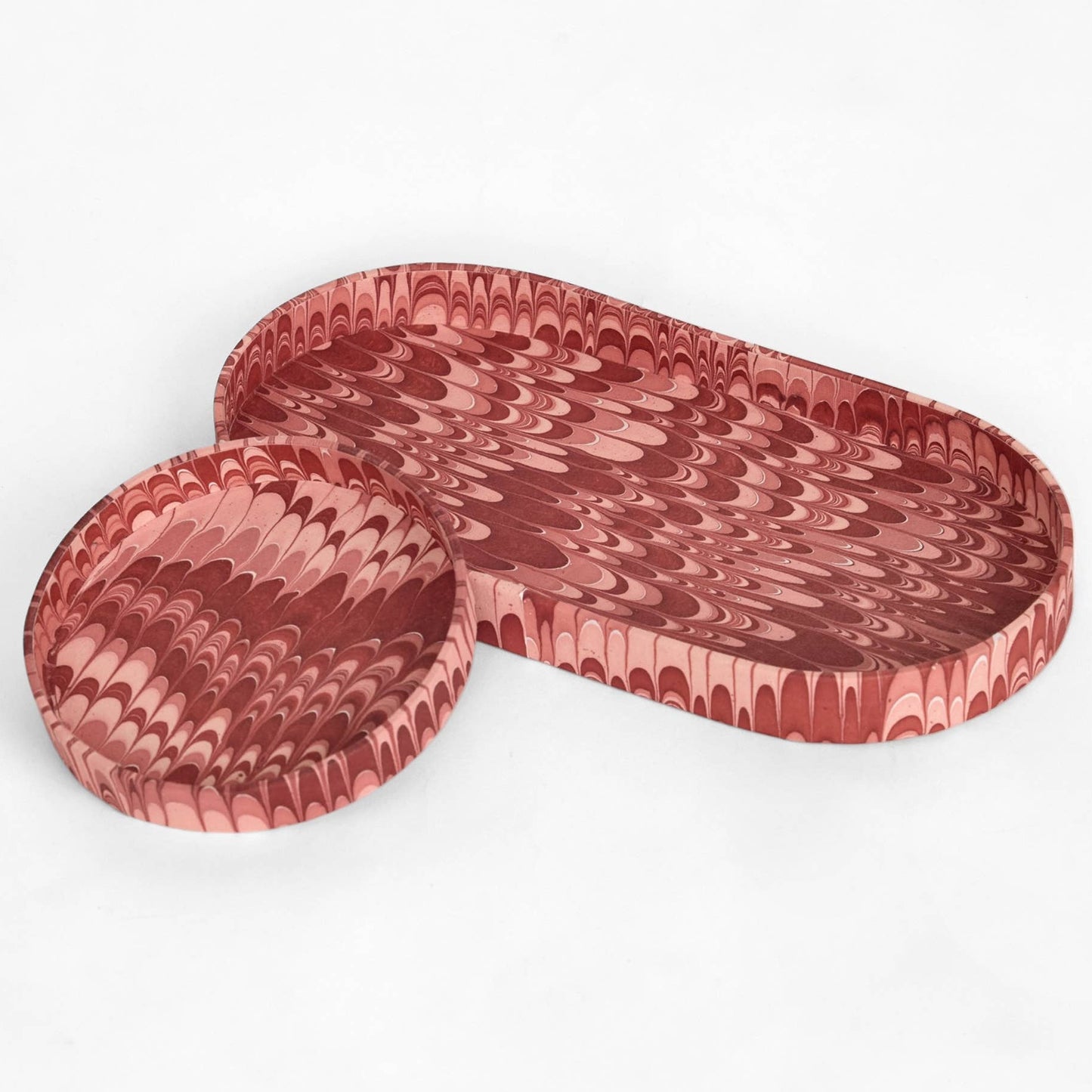 Hand Marbled Desk Tray Set - Mountains Red/Peach