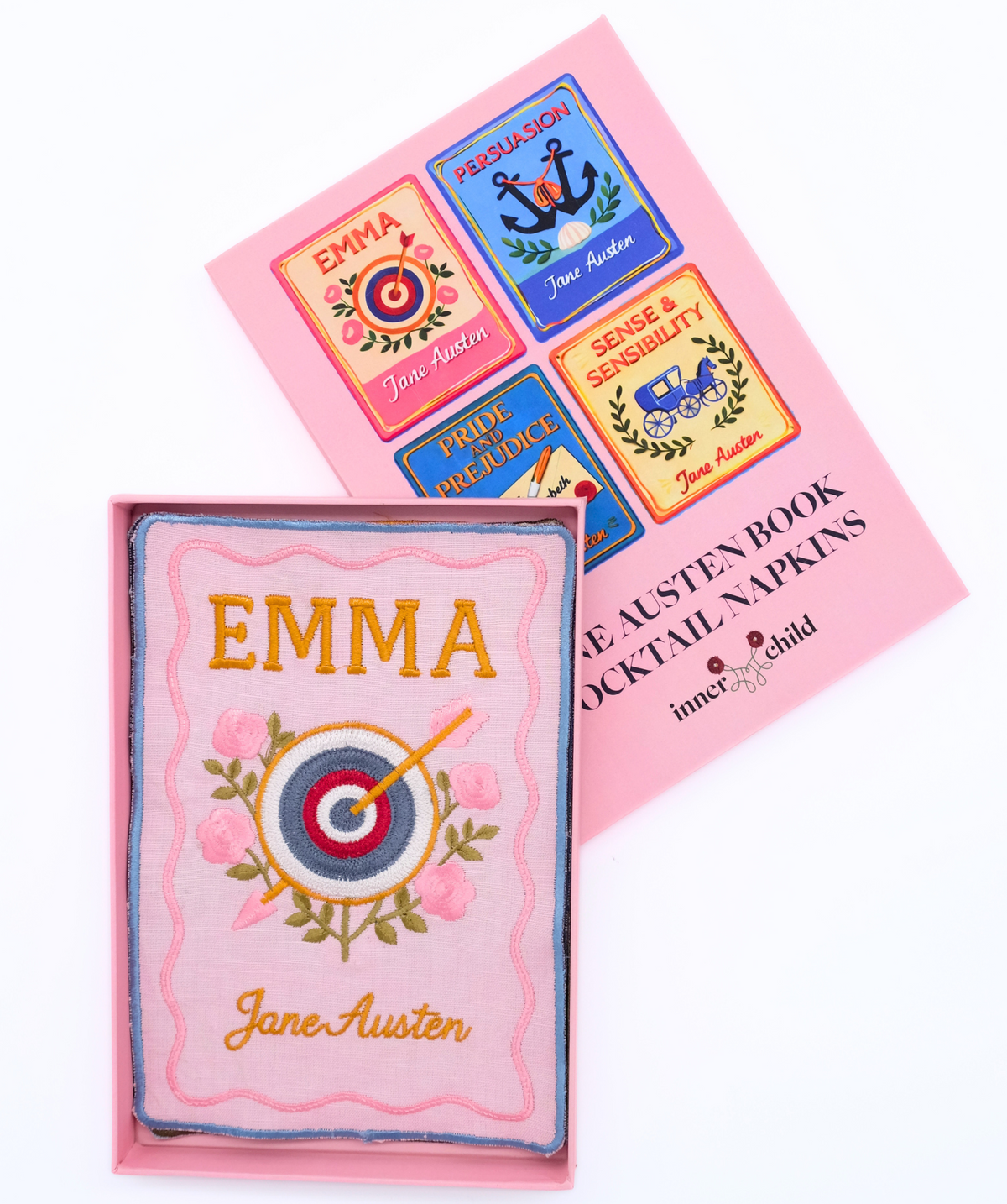 Jane Austen Embroidered Cocktail Napkins, Set of 4