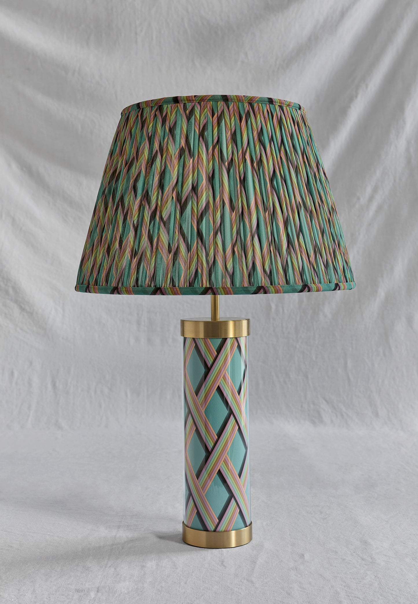 Trellis Work - Light Teal Glass & Brass Lamp