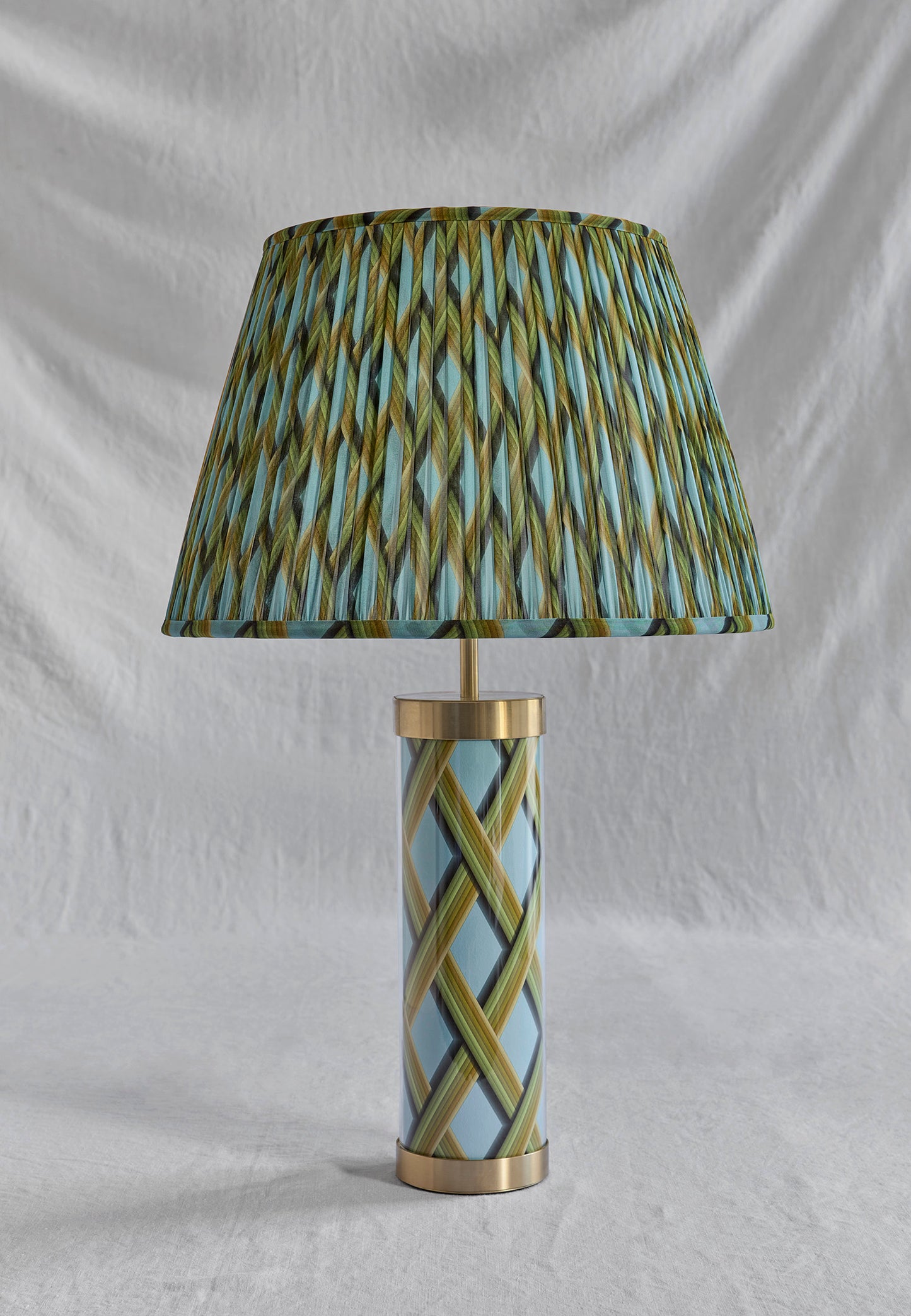 Trellis Work - Sky Blue Glass & Brass Lamp