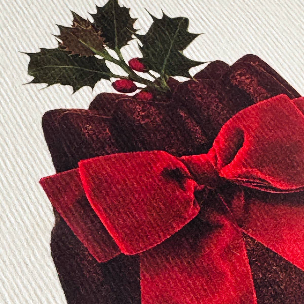 Plum Pudding Red Velvet Bow Greeting Card