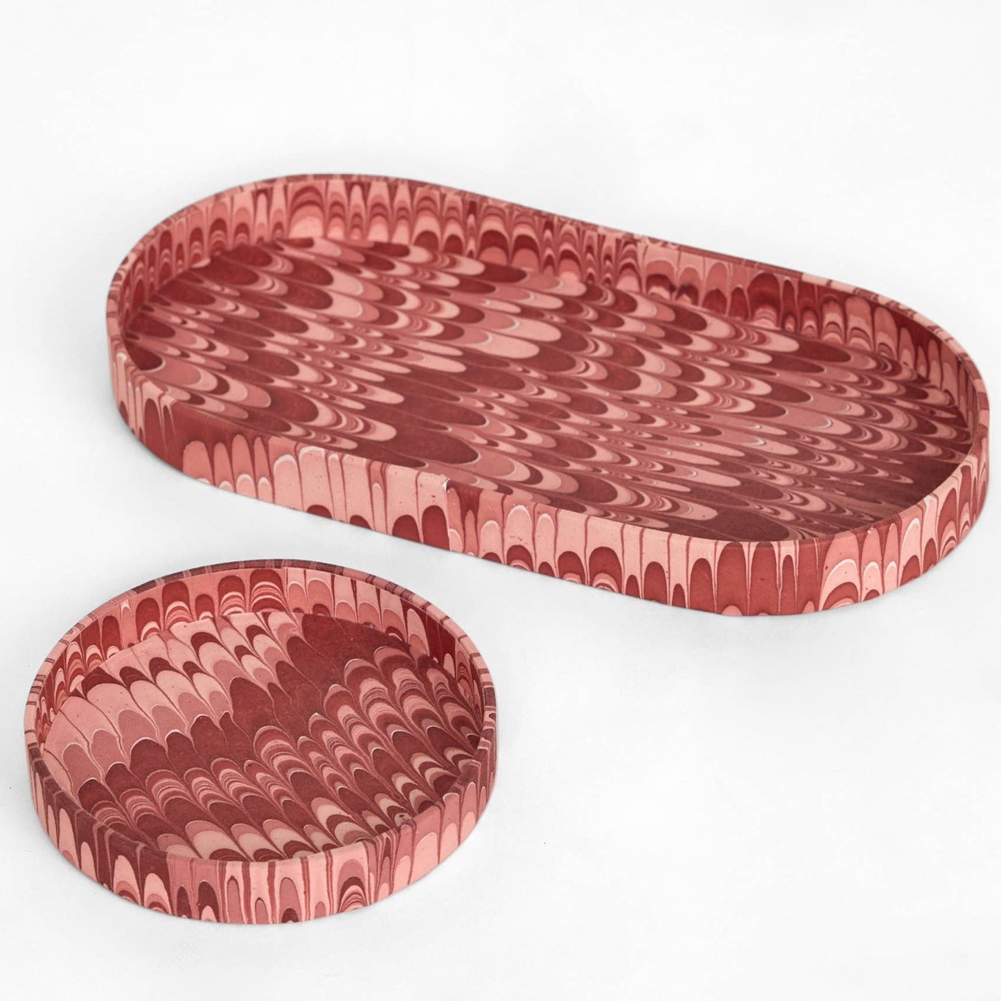 Hand Marbled Desk Tray Set - Mountains Red/Peach