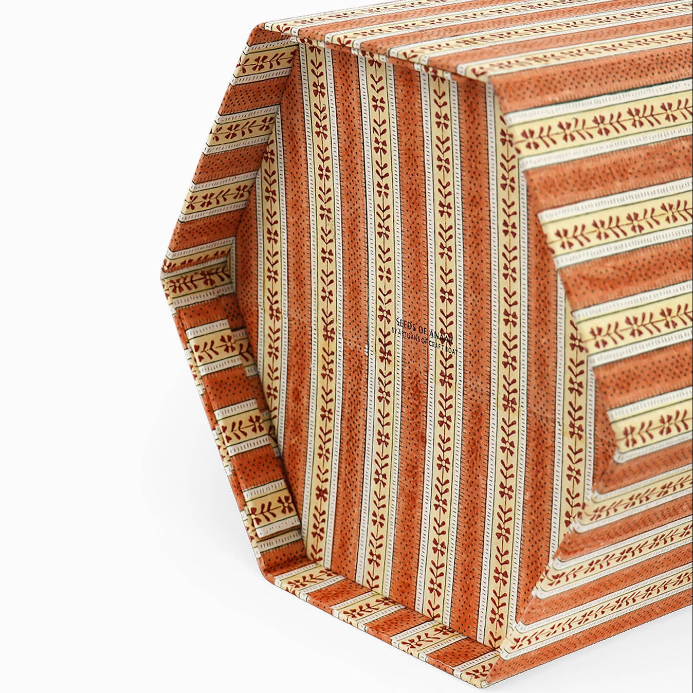Block Printed  Hexagon Collapsible Basket - Brick Red Rhea