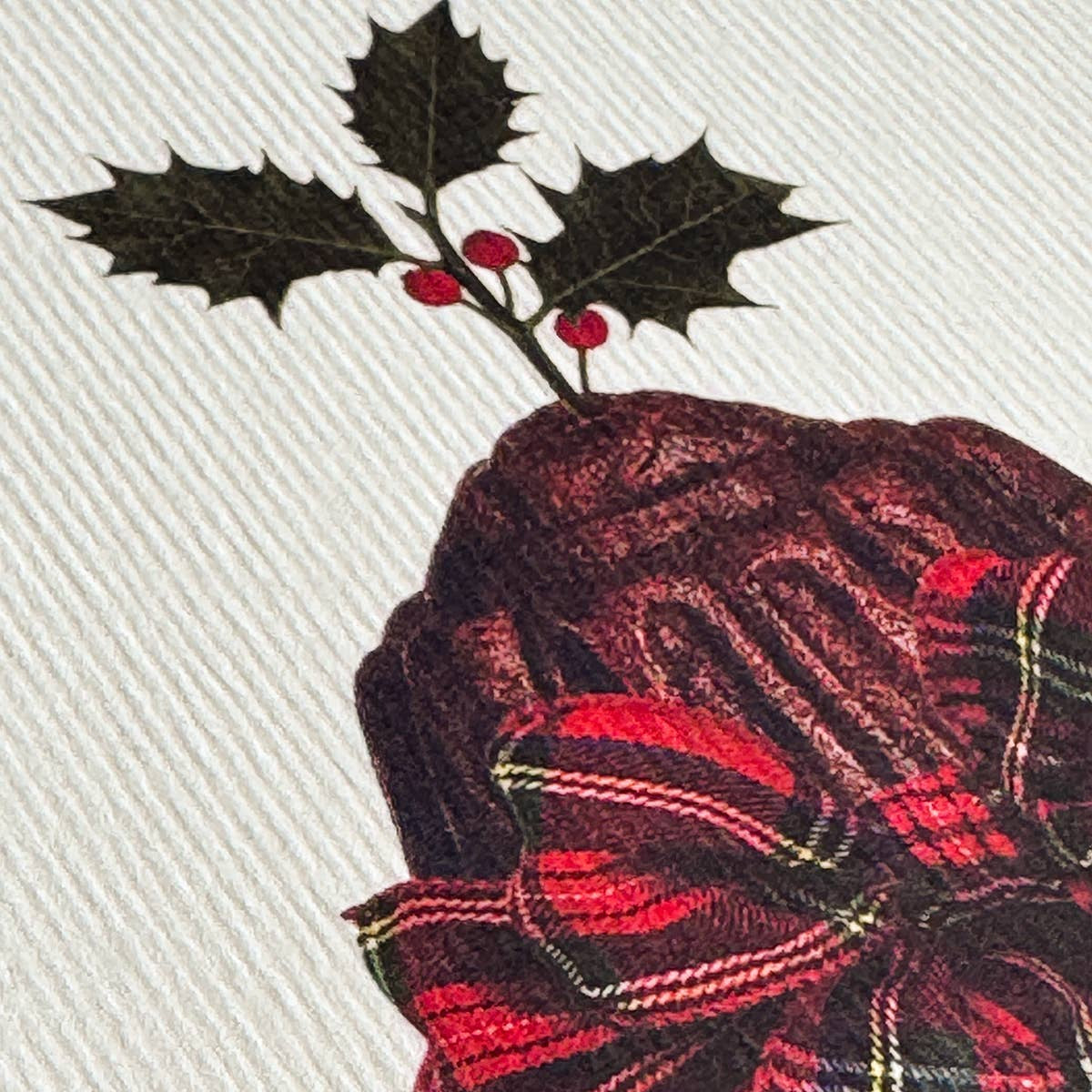 Plum Pudding Red Tartan Bow Greeting Card