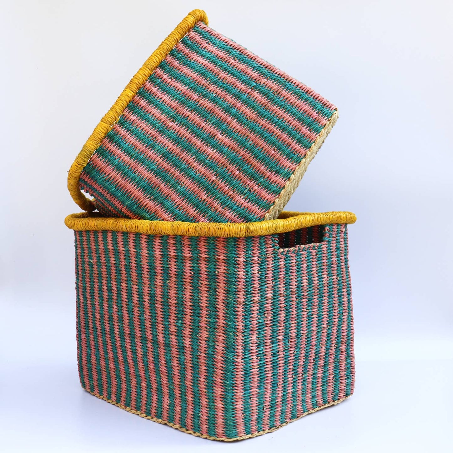 Turquoise, Pink, Yellow Rectangle Storage Basket - Large