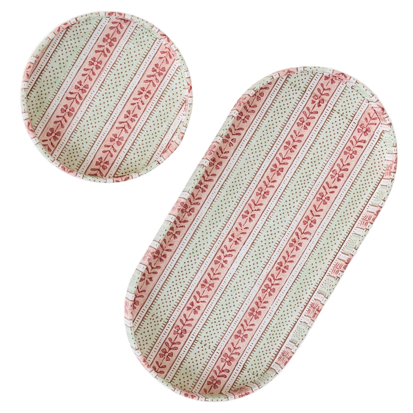 Block Printed Desk Tray Set - Mint/Rose Rhea