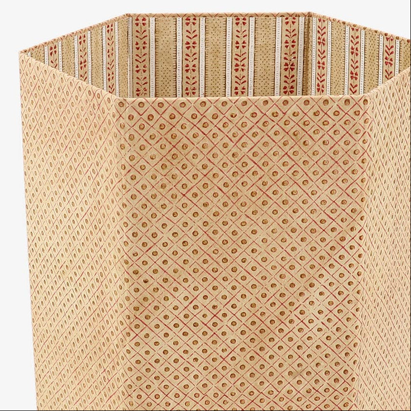 Block Printed Hexagon Collapsible Basket - Dot & Grid Ochre
