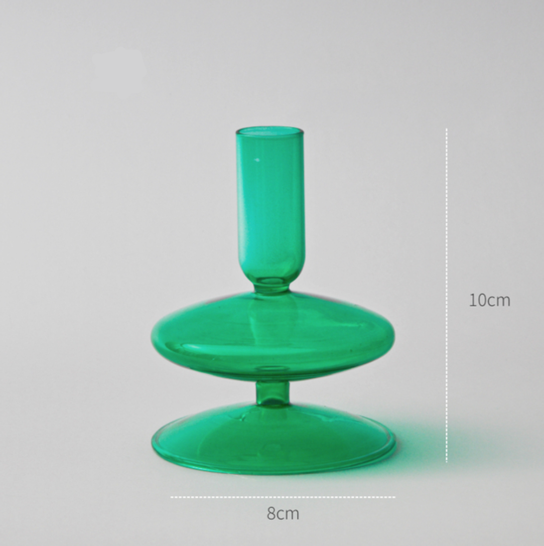 Green Glass Candle Stick / Vase