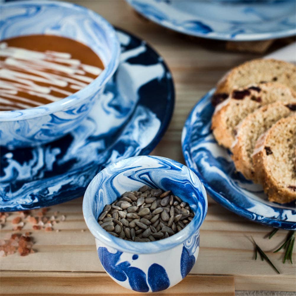 Hand Marbled  Enamelware Dining Set - Blue