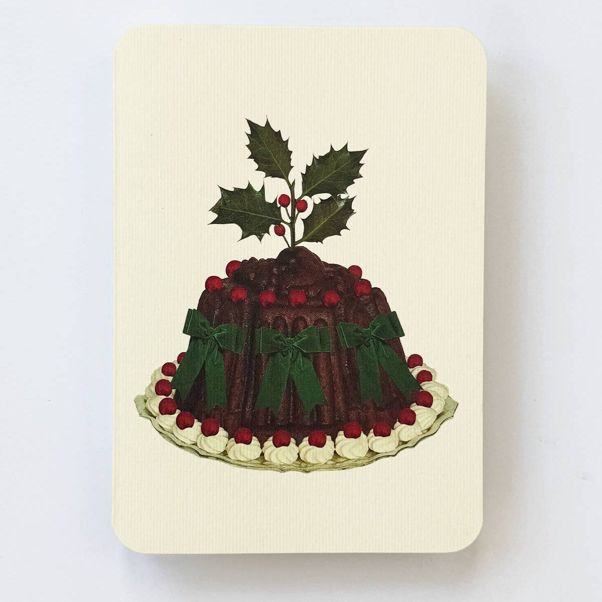 Plum Pudding Green Bows Greeting Card
