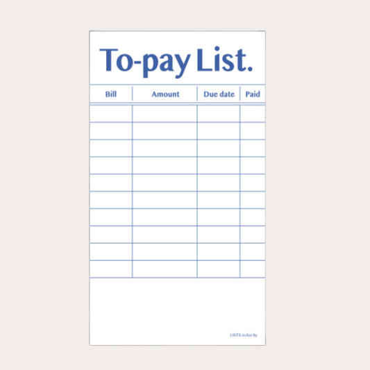 Paperian Lists To Live by  'To Pay' Memo Pad