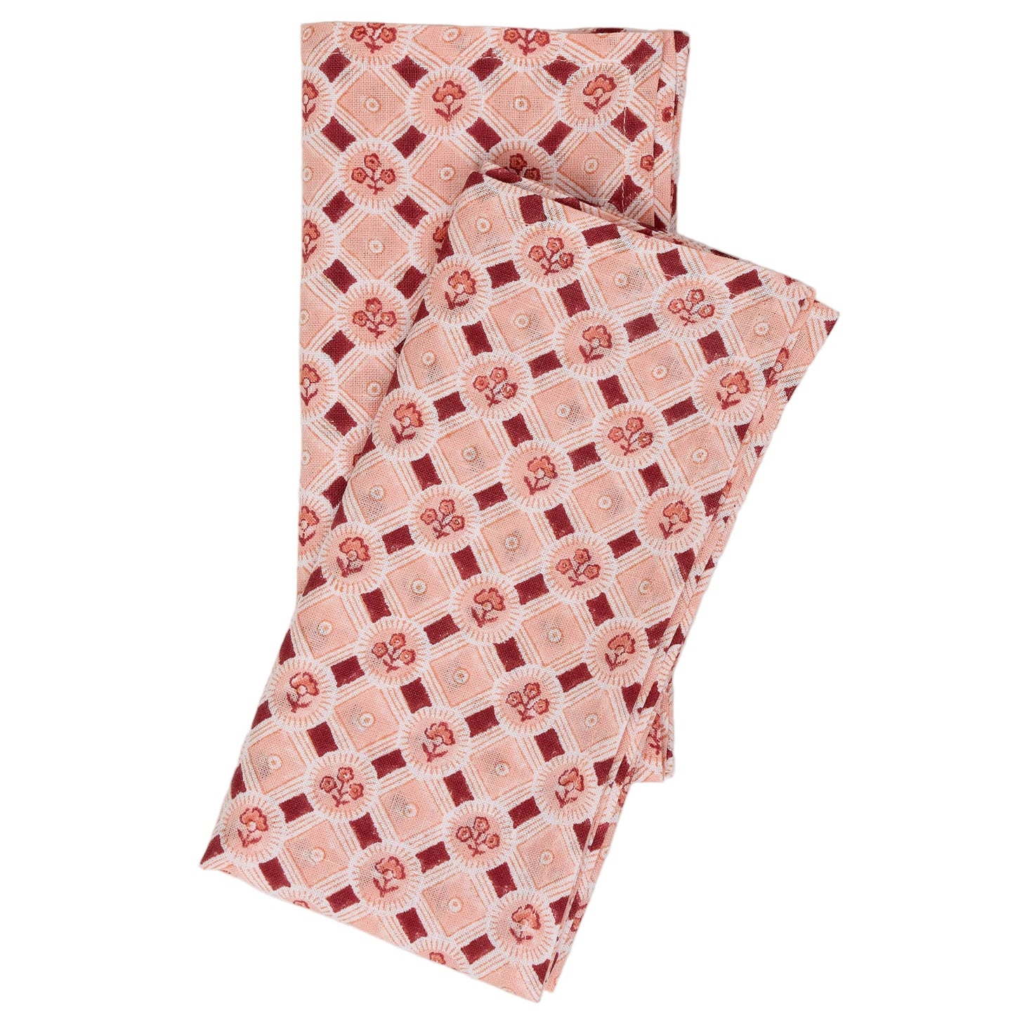 Hand Block Print Linen Napkin Set - Spring Bloom: Red