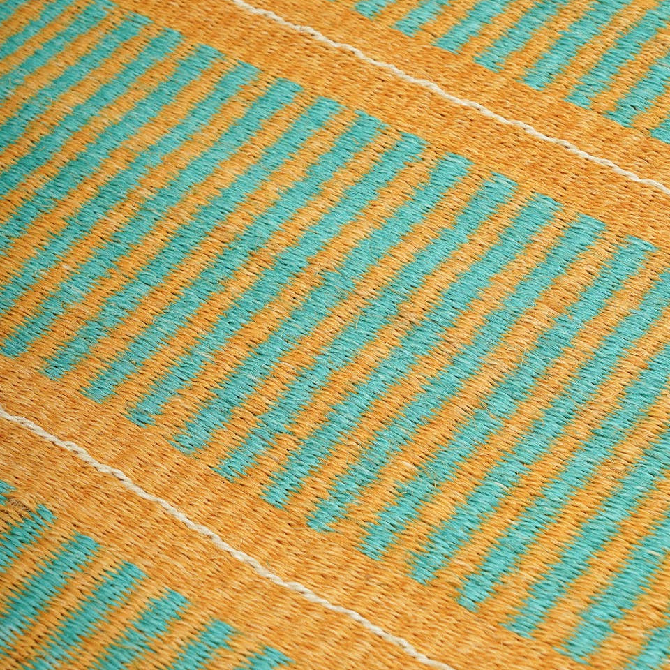 GALANA: Small Mustard & Turquoise Woven Sisal Rug