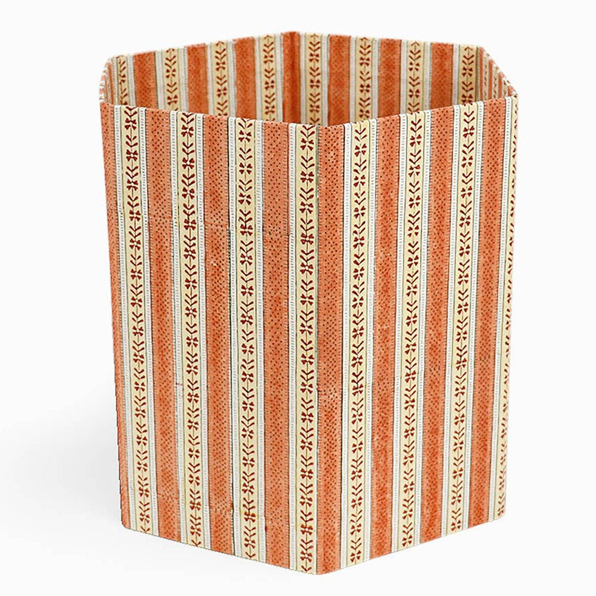 Block Printed  Hexagon Collapsible Basket - Brick Red Rhea