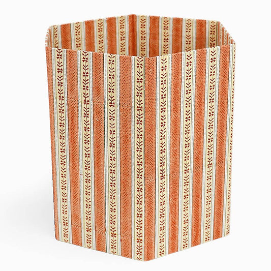Block Printed  Hexagon Collapsible Basket - Brick Red Rhea
