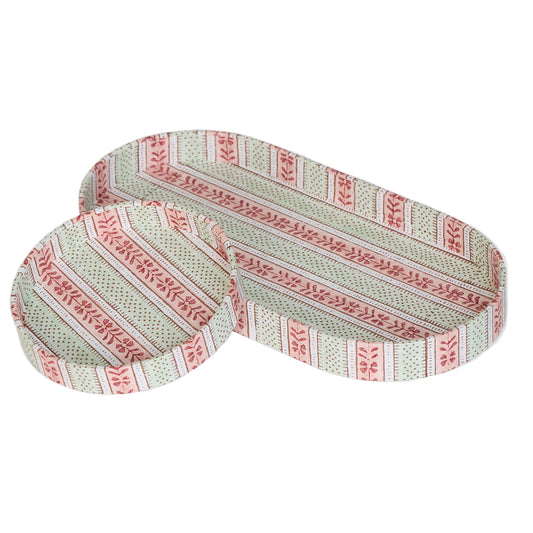 Block Printed Desk Tray Set - Mint/Rose Rhea