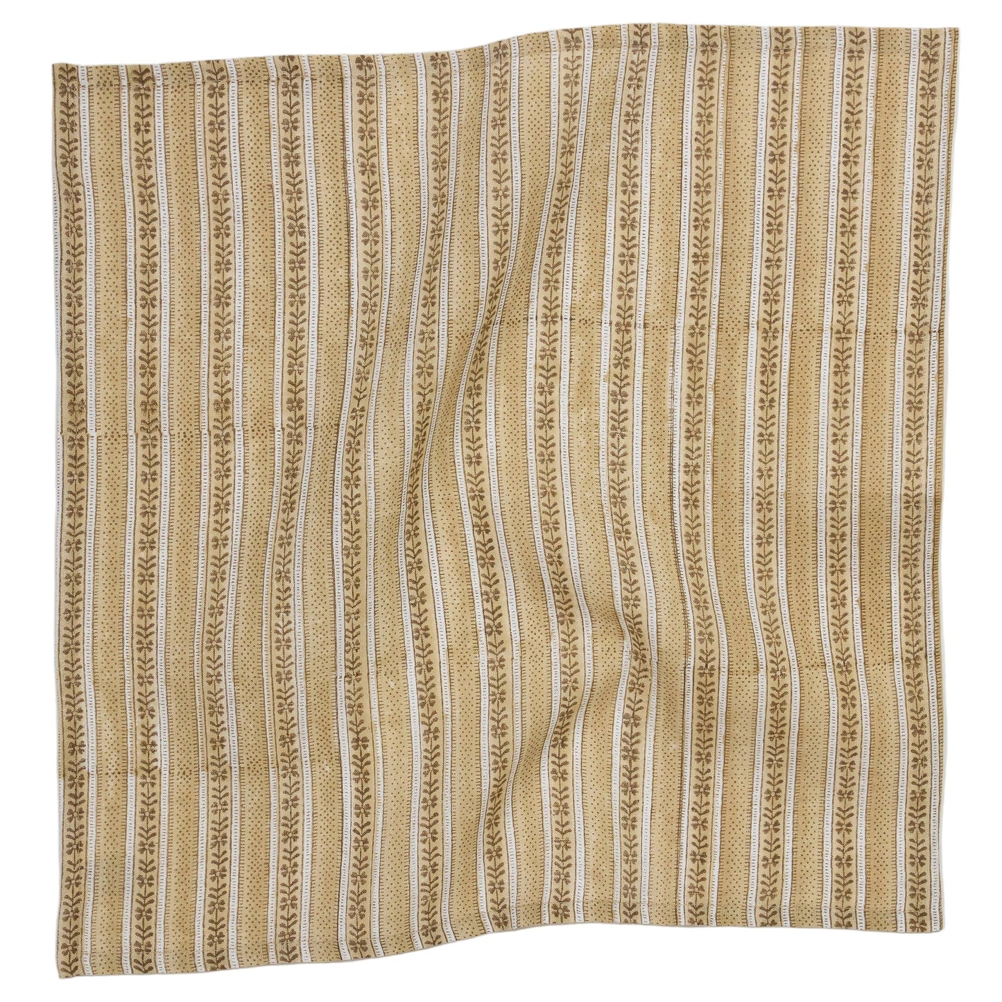 Block Printed Linen Napkin Set Floral Stripe: Ochre