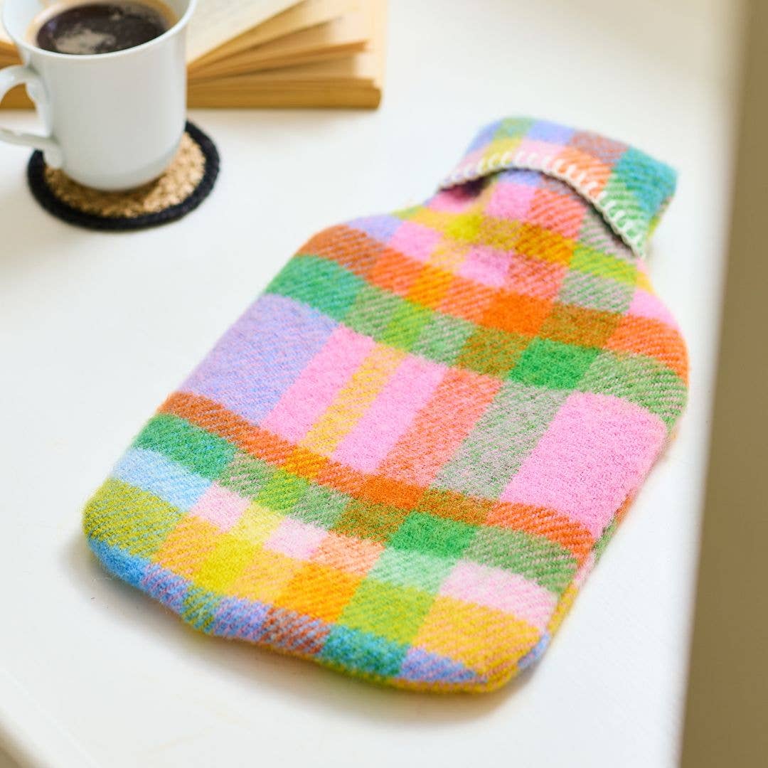 Rainbow Check Pure Wool Hot Water Bottle