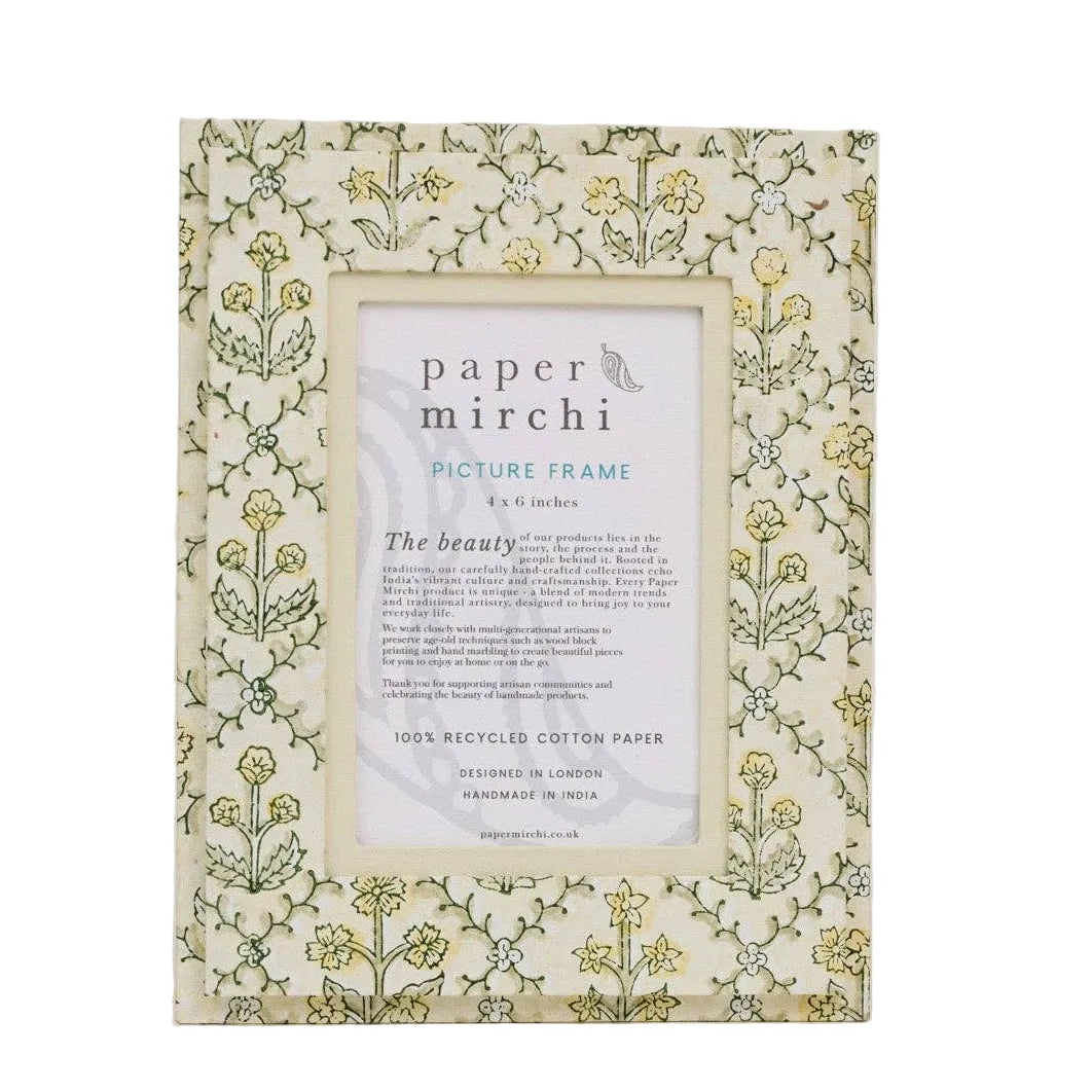 Block Printed Picture Frame - Floral Lattice