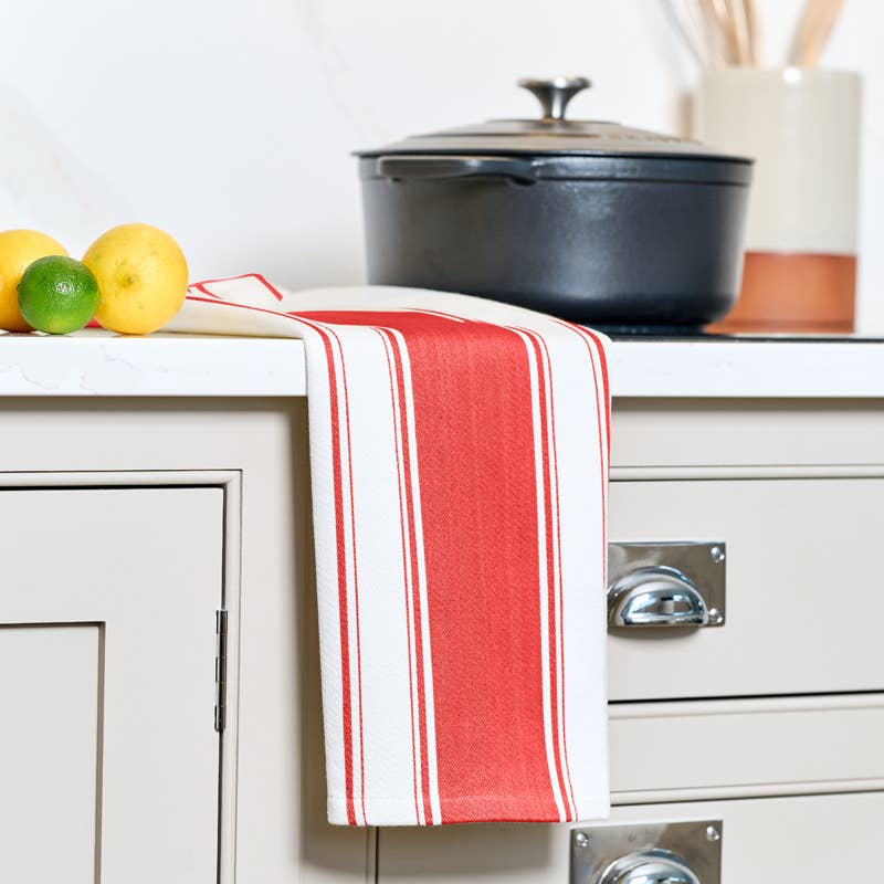 Striped Cotton Tea Towel - Scarlet