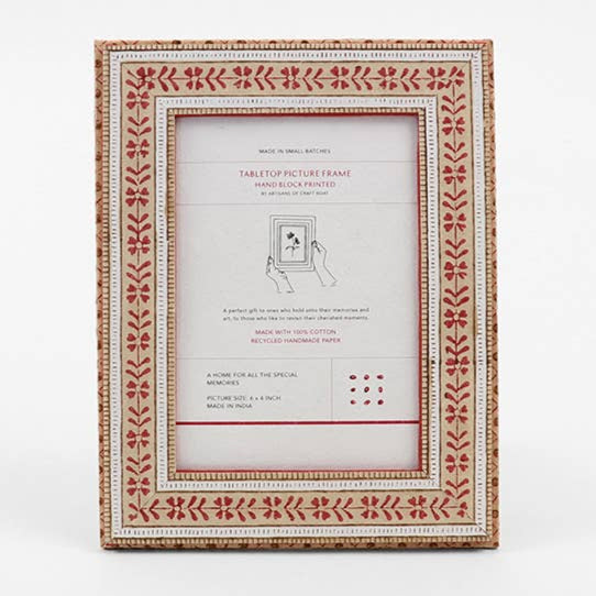Block Printed Picture Frame - Floral Stripe
