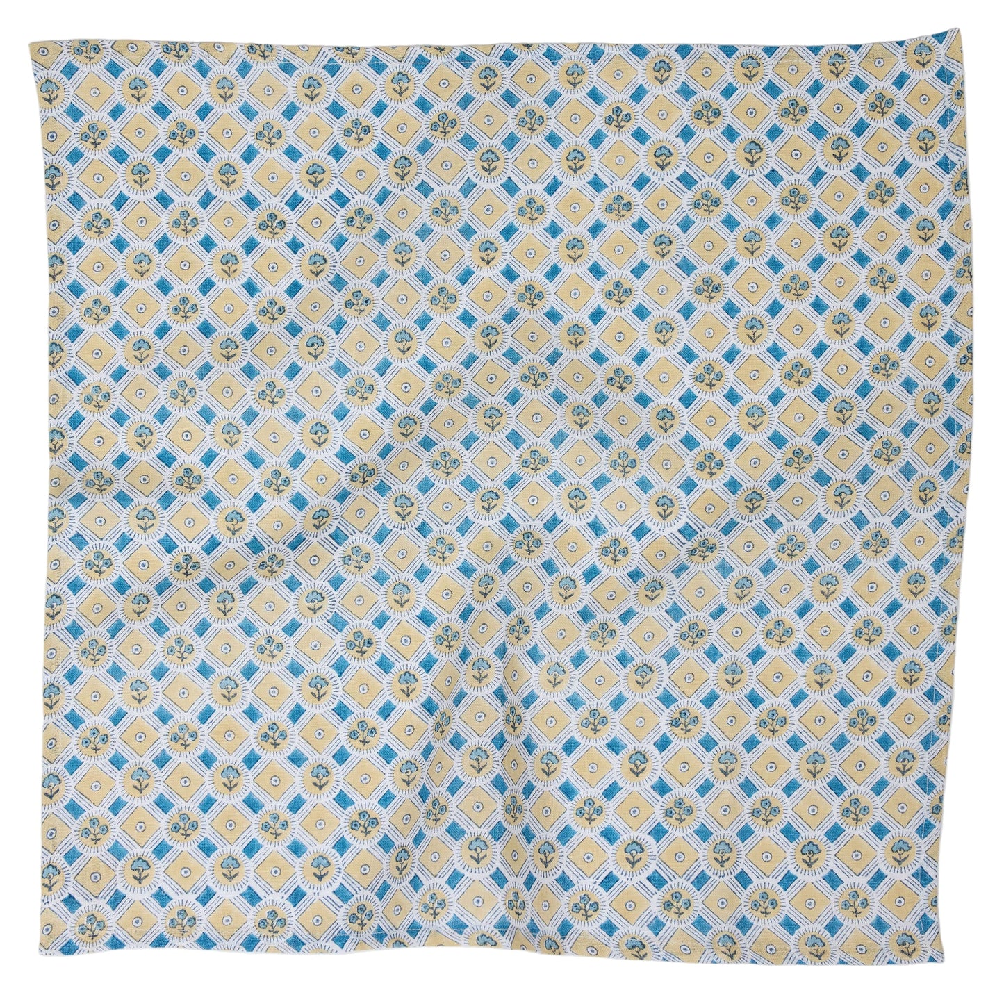 Hand Block Linen Napkin Set Spring Bloom: Blue