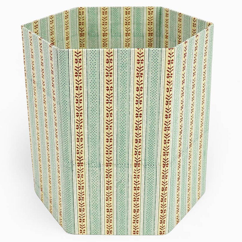 Block Printed Hexagon Collapsible Basket - Sky/Red Rhea
